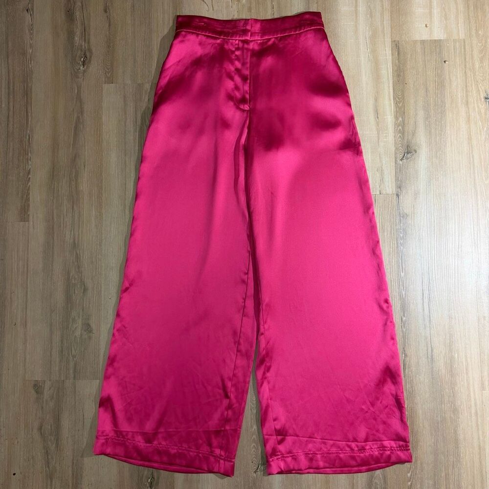 House Of Harlow 1960 Fuchsia Pink Satin Wide Leg Trousers Pants High Waist Sz M